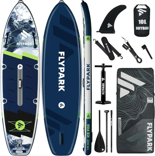 Miniatura 11 de Flypark Tabla de remo inflable de 10'8/11'x35'' para pesca y familia, tabla de remo inflable extra ancha, 430 libras, 3 personas, tabla de remo