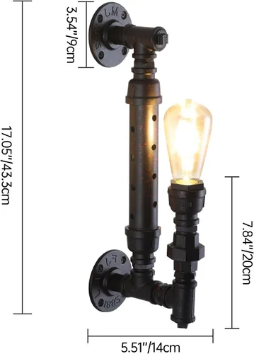 Miniatura 6 de Juego de 2 apliques de pared antiguos de granja, estilo rústico, vintage, steampunk, para tubería de agua, E26, lámpara de montaje en pared