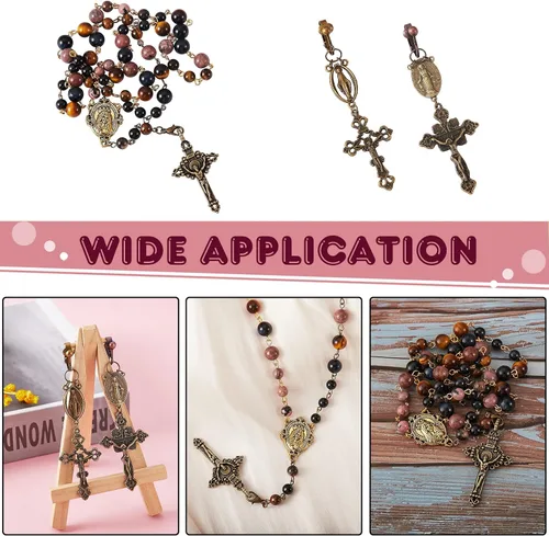 Miniatura 7 de BEEFLYING 60 piezas de rosario católico de aleación de estilo tibetano Jesús crucifijo de paz cruz centro María Milagrosa Medalla Colgantes Virgen