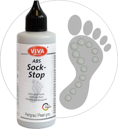 Viva Decor ABS Sock Stop (2.77 onzas líquidas, gris perla) – Pintura de tela para calcetines antideslizantes, tapetes de baño y más – sin látex, a