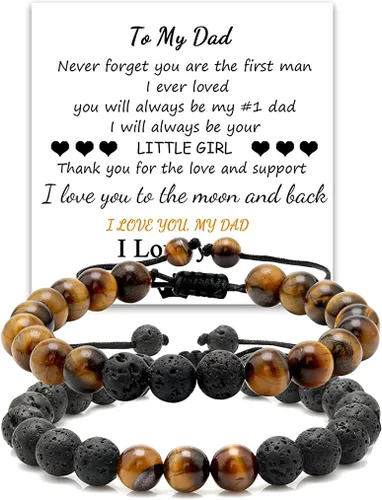 Pulsera de ojo de tigre de roca de lava para hombre, regalos para cumpleaños, aniversario, regalos de Navidad para hombres, papá, marido, hijo,