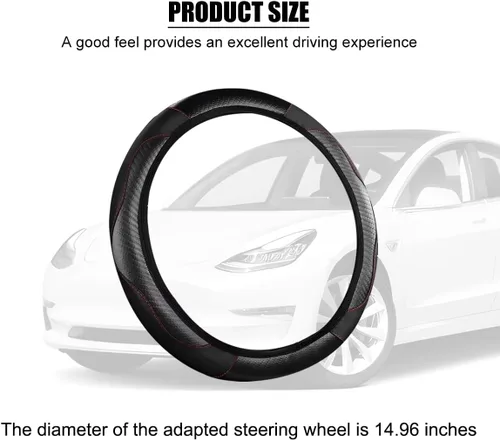 Miniatura 2 de Funda de fibra de carbono para volante de automóvil, protector elástico para volante de automóvil de 14.5 a 15 pulgadas, estilo deportivo