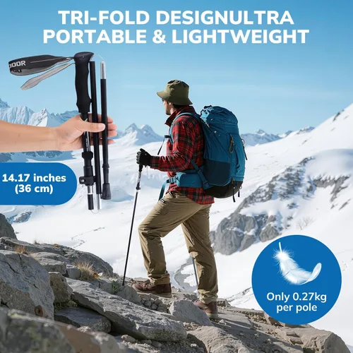 Miniatura 2 de Gifts for Men Christmas Collapsible Trekking Pole, Ultralight 7075 Aluminum Hiking Stick for Women, Men & Seniors, 3-Section Foldable Walking Pole