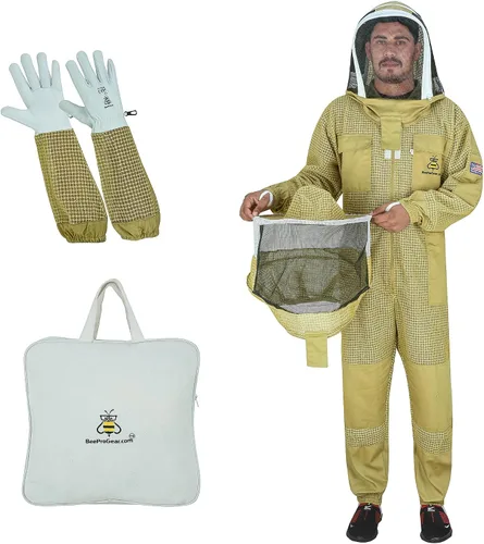 3-Layer Ultra Ventilated Mesh Beekeeping Suit for Men & Women with Veil Sting-Proof Bee Suit with Leather Gloves & Bag