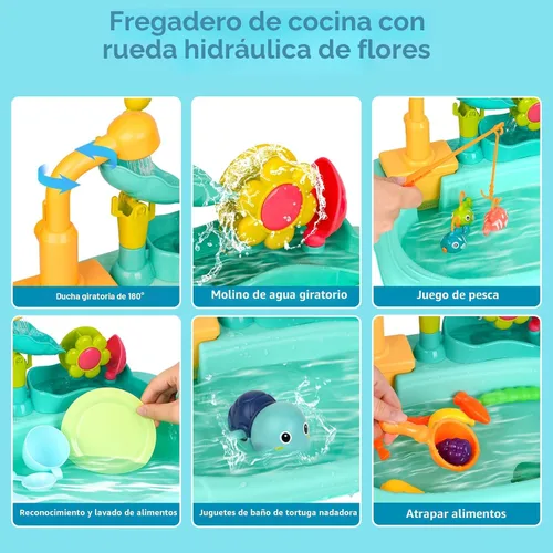Miniatura 4 de STBEIMEIMY Fregadero de Juego para Niños con Agua Corriente, Mesa de Agua Mini, Juguetes de Agua, Grifo Mejorado y Platos de Juego, Juguete