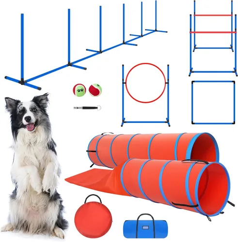 Juego de equipo de entrenamiento de agilidad para perros, kit de entrenamiento de agilidad para carreras de obstáculos para cachorros, incluye 2