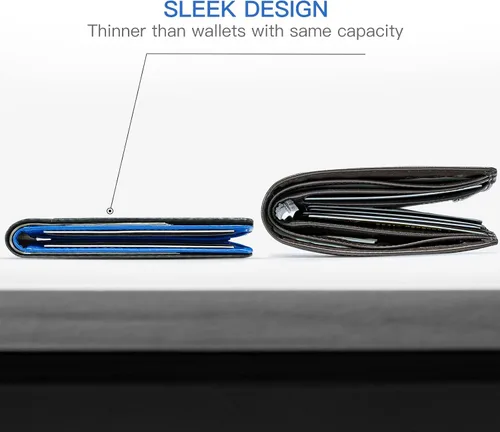 Miniatura 2 de GSOIAX Billetera delgada para hombre con bloqueo RFID carteras plegables para hombre minimalista cuero auténtico fibra de carbono clip para dinero