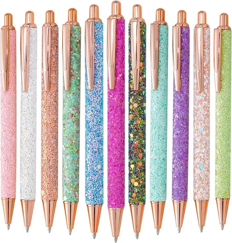 jiebor 11 bolígrafos de fantasía con purpurina, bonitos y divertidos, de metal, retráctiles, para mujeres, escritura, negocios, oficina, suministros