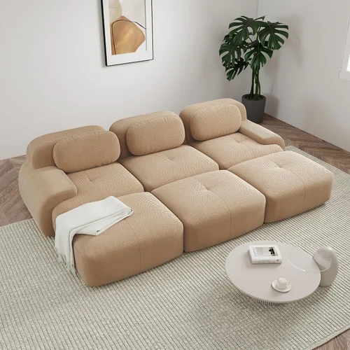 Miniatura 72 de Sofá modular sin hueso de 117 pulgadas, sofá modular en forma de L para sala de estar, sofá comprimido con asiento profundo, sofá nube de pana