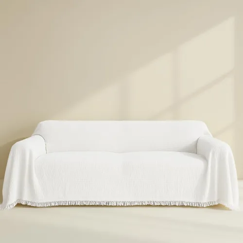 Miniatura 7 de Gauze Sofa Cover%100 Natural Cotton, Brown Couch Covers for Loveseat, Futon, Sofa, Sectional L Shape, U Shape, 4 Layered Muslin Boho Cloud Like