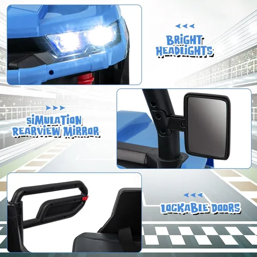 Miniatura 8 de OLAKIDS Coche Montable de 2 Asientos, Vehículo Eléctrico UTV Todoterreno de 12V con Control Remoto, Cama Basculante, Pala Extra, Música, USB, AUX
