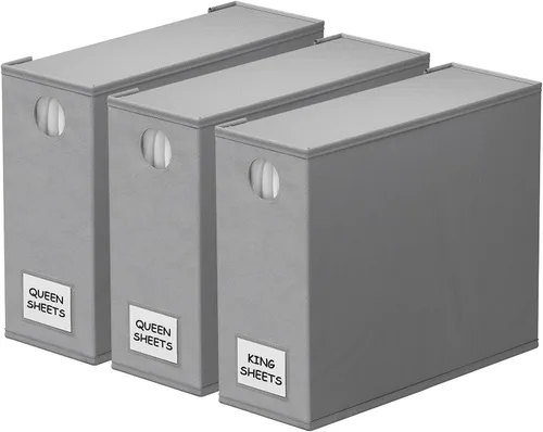 Miniatura 13 de SpaceAid Paquete de 8 Organizadores y Almacenamiento de Sábanas de Cama, Organizador de Sábanas Plegable para Armario de Ropa Blanca, Carpeta Beige