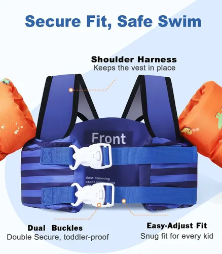 Miniatura 2 de Flotadores de natación para niños de 22 a 66 libras para niños y niñas, chaleco flotador de natación para bebé para piscina con arnés de hombro