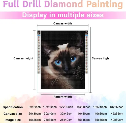 Miniatura 3 de Kits de pintura de diamantes para adultos, lindo gato siamés redondo de taladro completo 5D diamantes gemas arte taladro kits de decoración