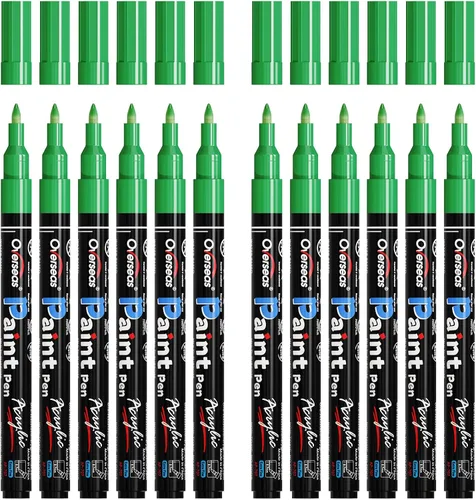 Miniatura 14 de Marcadores de Pintura Overseas - Marcadores Permanentes Blancos de Pintura Acrílica, Juego de 12, a Base de Agua, Impermeables, Punta Extrafina