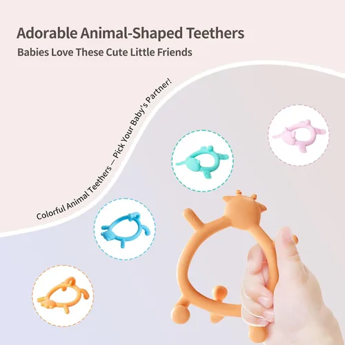 Miniatura 7 de Pigeon Mordedera de silicona con forma de animal, gato azul, 6 meses, 1 unidad, juguetes para aliviar la dentición con múltiples texturas, ligero