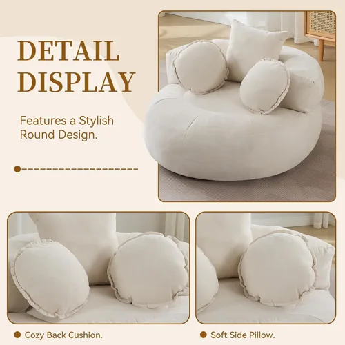 Miniatura 3 de WUTUTUEE Silla Sofá de Piso Redonda de Gran Tamaño, Chaise Lounge Circular de Chenilla Comprimida, Sin Montaje, Silla de Barril Sin Huesos, Sofá