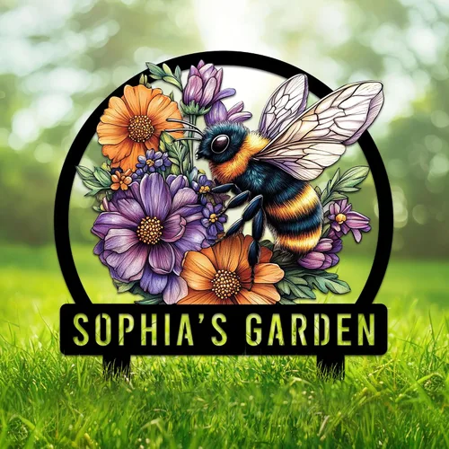 Miniatura 15 de Letrero de metal personalizado de abeja, cartel colgante de abeja de miel, porche de bienvenida al aire libre, valla de pared con nombre
