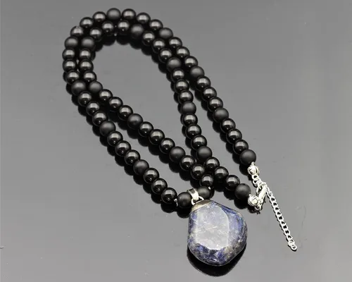 Miniatura 126 de Colgante de turmalina cruda natural, Collar de cuentas de ónix negro genuino, Collar de piedra negra, Collar de piedras preciosas, Cuentas de 0.315