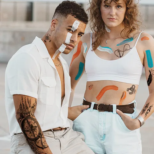 Miniatura 7 de Yazhiji 32 hojas de pegatinas de tatuajes temporales, 8 hojas de tatuajes falsos corporales para brazo, pecho y hombro para hombres y mujeres con 24