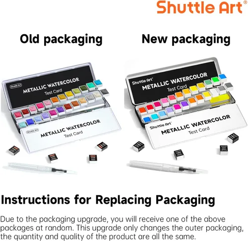 Miniatura 9 de Shuttle Art - Pinturas de acuarela metálicas, 24 colores de pintura de acuarela con purpurina en medias sartenes con pincel de agua, almohadilla