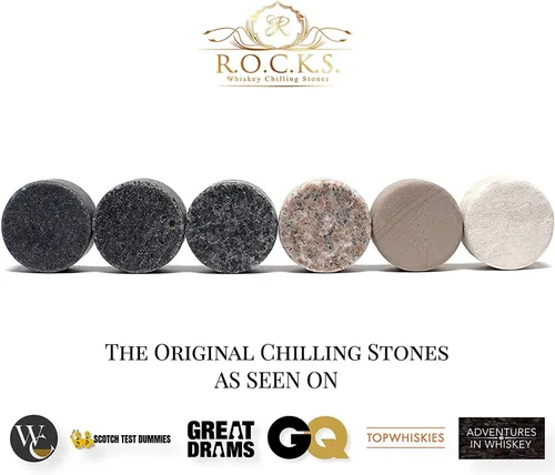 Miniatura 3 de Rocks - Juego de regalo de piedras de whisky y cristal de alta calidad, 6 rocas redondas de granito hechas a mano, vaso para whisky, escocés