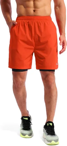 Miniatura 2 de Pudolla Mens 2 in 1 Running Shorts 7" Quick Dry Gym Athletic Workout Shorts for Men with Phone Pockets
