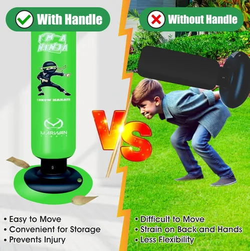 Miniatura 8 de Marwan Sports Ninja Inflatable Punching Bag for Kids 4-12, Indoor Active Play for Sensory Seekers & High-Energy Kids, 63" 5-in-1: Gloves, Manual