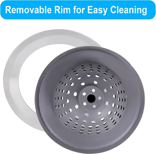 Miniatura 4 de Paquete de 2 coladores de drenaje de silicona inoxidable para fregadero de cocina, protector de drenaje, evita obstrucciones, borde ancho grande