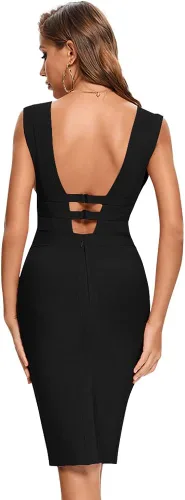 Miniatura 3 de BEAUKEY Vestido sexy con cuello en V HLBandage Bodycon hueco