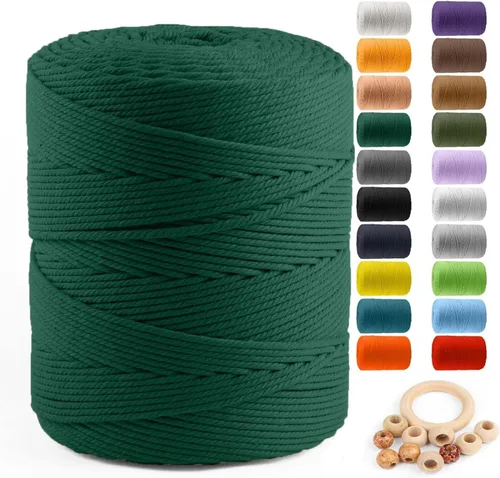 Miniatura 44 de Cuerda de algodón para macramé de 5 mm x 109 yardas, ZUEXT 100% natural hecha a mano, cuerda de algodón trenzada de 4 hebras para colgar plantas