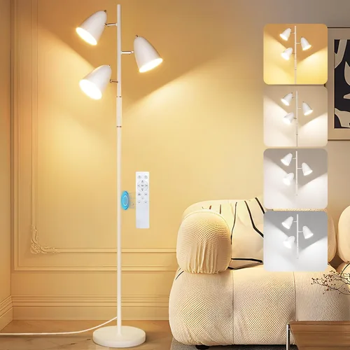 Miniatura 12 de QiMH Lámparas de pie de árbol para sala de estar, lámpara de pie moderna de 67 pulgadas con 3 bombillas LED, lámpara alta industrial de lectura