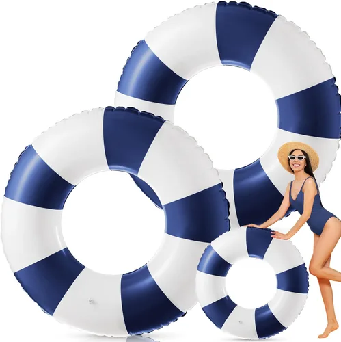 Miniatura 8 de Arrowbash Flotador inflable jumbo de 47.24 pulgadas, tubos de piscina, anillos clásicos a rayas para adolescentes y adultos, tubo interior inflable