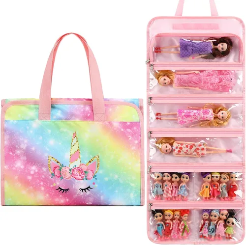 JIANYA Bolsa de almacenamiento para muñecas, exhibición de juguetes, organizador de almacenamiento de transporte, vista clara, compatible con todas