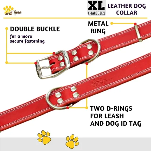 Miniatura 5 de ADITYNA Collar de cuero resistente para perros extra grandes, collar de cuero rojo suave y fuerte para razas XL