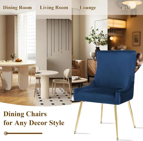 Miniatura 8 de adochr Juego de 2 sillas de comedor de terciopelo, modernas sillas de cocina tapizadas con asa y respaldo plisado, silla decorativa de mediados