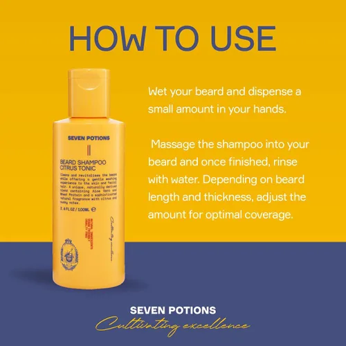 Miniatura 5 de SEVEN POTIONS Champú para barba para hombres, lavado de limpieza suave para una barba fresca y sin picazón, fórmula natural y vegana