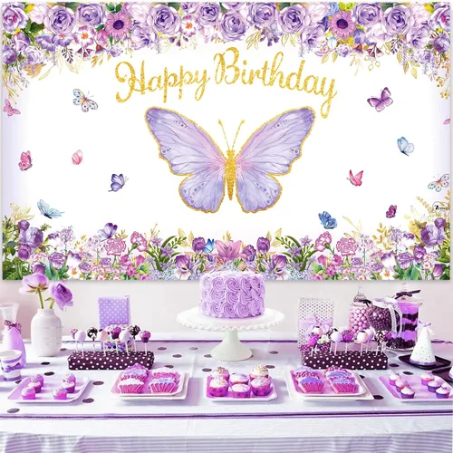Miniatura 4 de Decoraciones de fiesta de mariposas, decoraciones temáticas de cumpleaños para niñas con kit de arco de globos, telón de fondo de fotografía