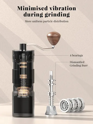 Miniatura 5 de Molinillo de café manual con ajuste externo de 16 μm, Molinillo de precisión para café expreso y vertido, Fresa cónica de acero inoxidable CNC