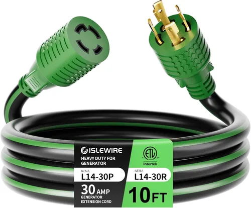Cable de extensión generador de 4 clavijas de 30 amperios de 10 pies, NEMA L14-30P/L14-30R, 125/250 voltios hasta 7500 vatios, cable de alimentación