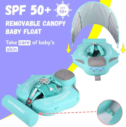 Miniatura 3 de GENTEACO Mambobaby Flotador de natación para bebé con toldo, flotador no inflable para piscina infantil con cola, de 3 a 24 meses, evita voltearse