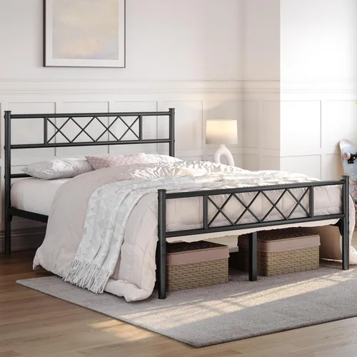 Miniatura 3 de Yaheetech Base de cama de plataforma metálica de tamaño Full con cabecero y pie de cama simples, base de colchón para almacenamiento debajo