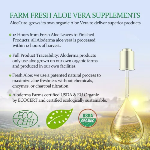Miniatura 6 de AloeCure USDA - Jugo orgánico de aloe vera sabor a limón, fabricado dentro de las 12 horas de cosecha, suplemento digestivo natural para una acidez