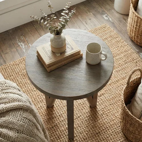 Miniatura 6 de Cortesi Home Tobin - Mesa decorativa en madera maciza con acabado cepillado de alambre gris de granja, pequeña redonda de 15 pulgadas
