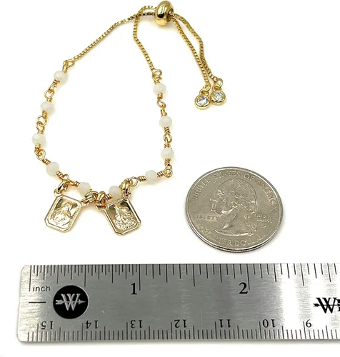 Miniatura 4 de Pulsera escapular católica con cuentas de cristal blanco ajustable M Cristal Chapado en oro