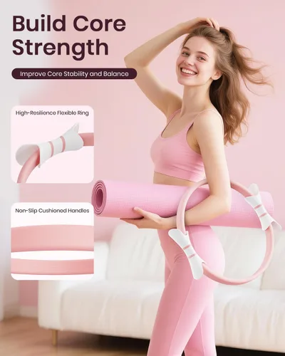 Miniatura 4 de Juego de anillos de pilates Fuelion para mujeres, equipo de pilates para entrenamiento en casa con bandas de resistencia, círculo mágico de 35 cm