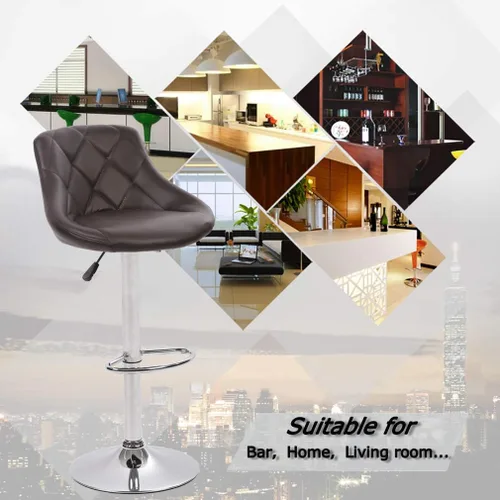 Miniatura 7 de BestMassage Taburete de bar de cuero de altura ajustable con almohadilla de respaldo de asiento, juego de 2