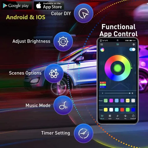Miniatura 4 de Yielinth Kit de Luces Underglow, Luces RGB-IC Bajo el Automóvil con Color de Ensueño Danzante Perseguidor, 213 Modos de Escena, Control por App