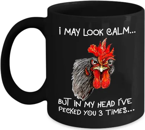 Miniatura 5 de Taza de café de cerámica con texto en inglés "I May Look Calm But in My Head I've Pecked You 3 Times", divertida taza de regalo de gallo de pollo