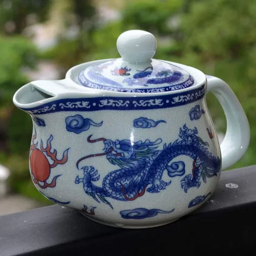 Miniatura 2 de Tetera infusor de alambre de filtro de acero inoxidable de dragón blanco azul de 14 onzas para té suelto (olla Dragon Phoenix)
